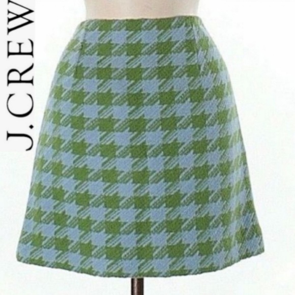 J. Crew Dresses & Skirts - J. Crew Womens Houndstooth Mini Skirt Green & Blue Wool size 4 Preppy Academia